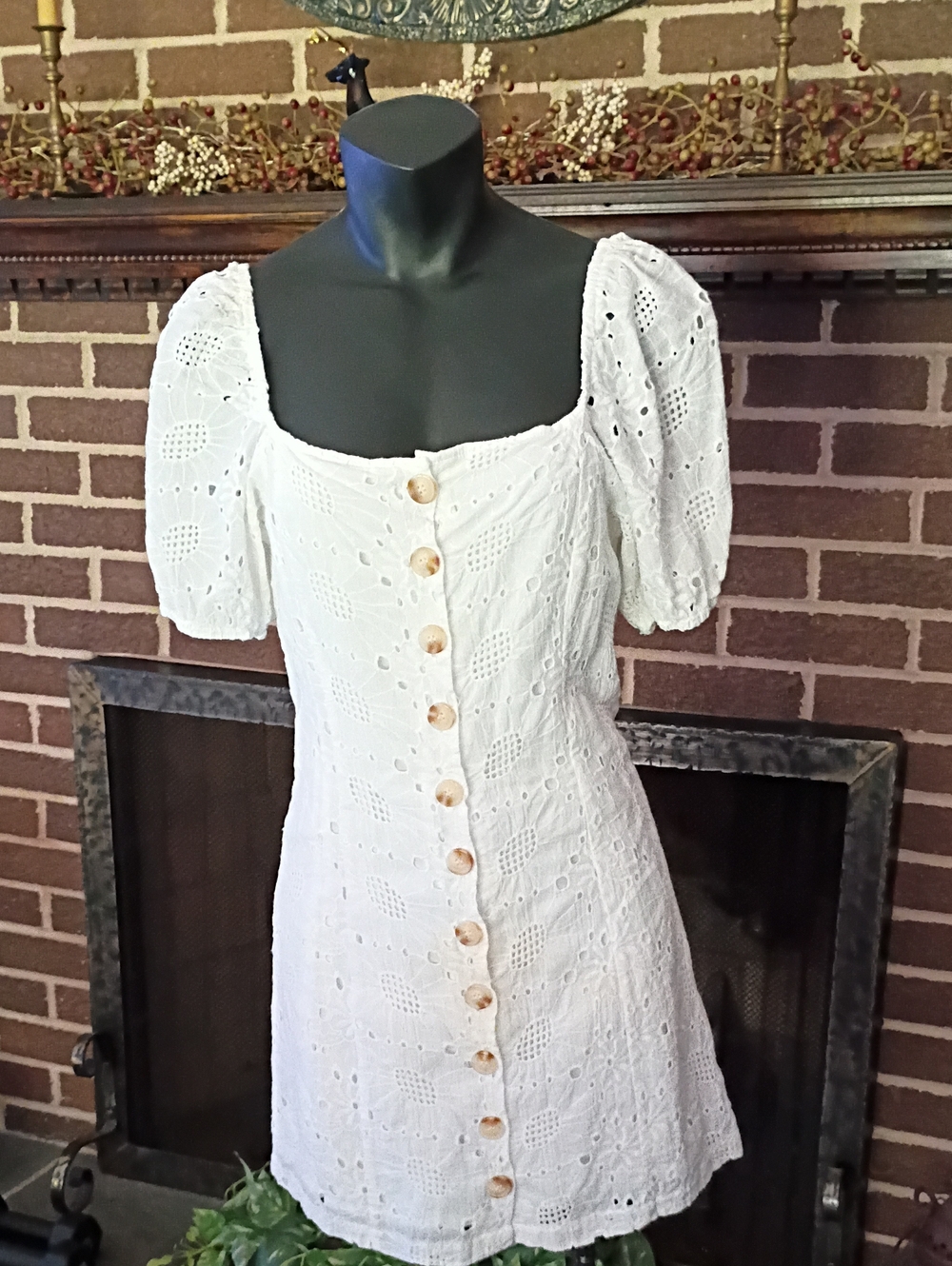 by Together Brand White Eyelet Button-Front Square Neck Dress